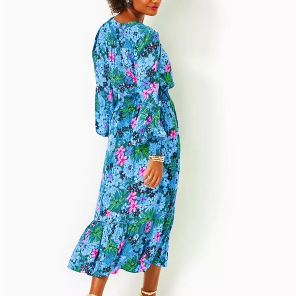 Lilly Pulitzer Sz 4 Loubella Smocked Midi Dress Multi Soiree All Day - Picture 3 of 16